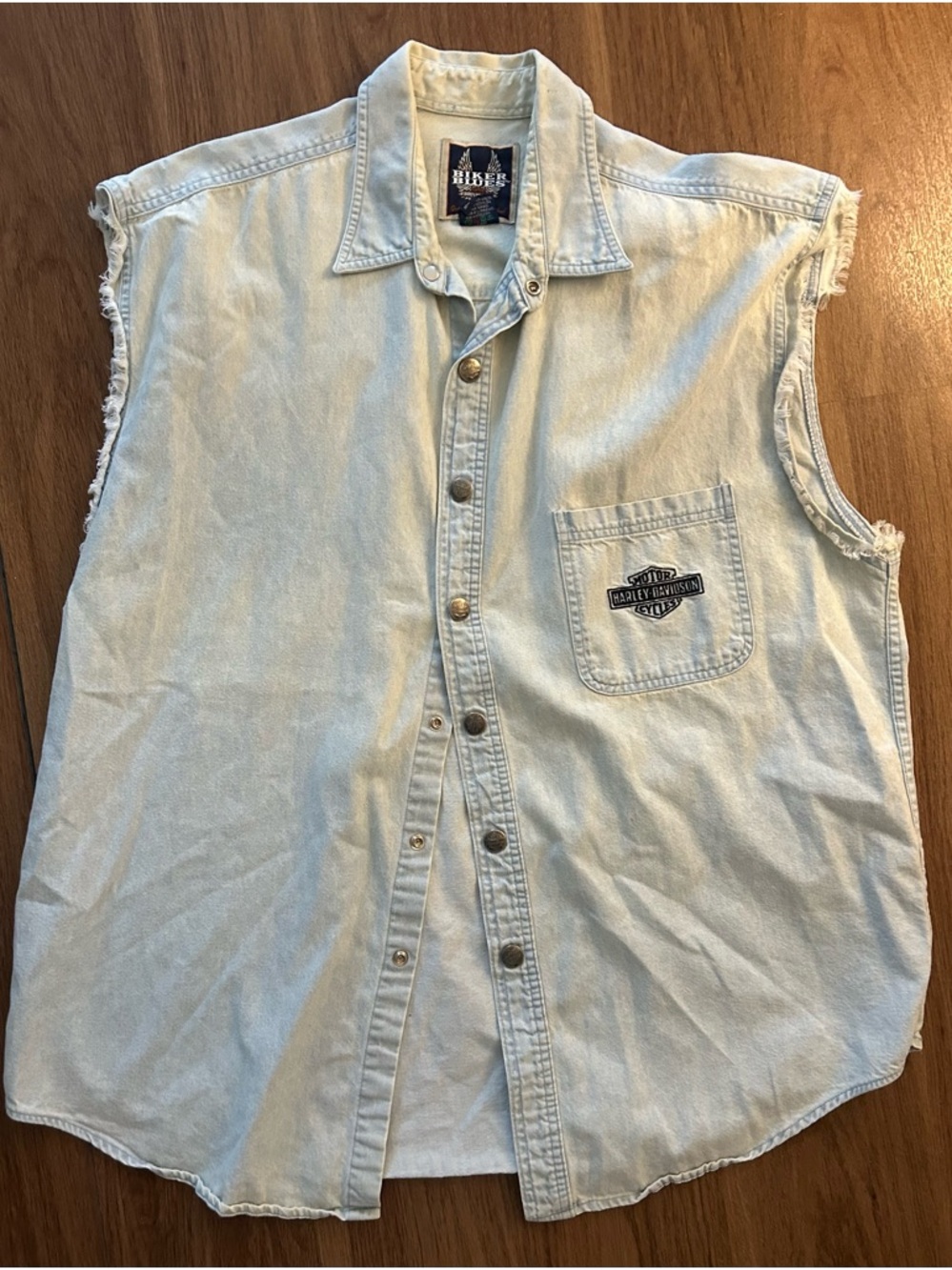 Harley-Davidson Light Blue Denim Sleeveless Button-Up Shirt